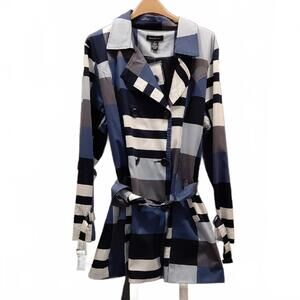 Ashley Stewart, NWT,Blue and Black, Checkered Trench Coat, Sz.1X, Belted.Perfect